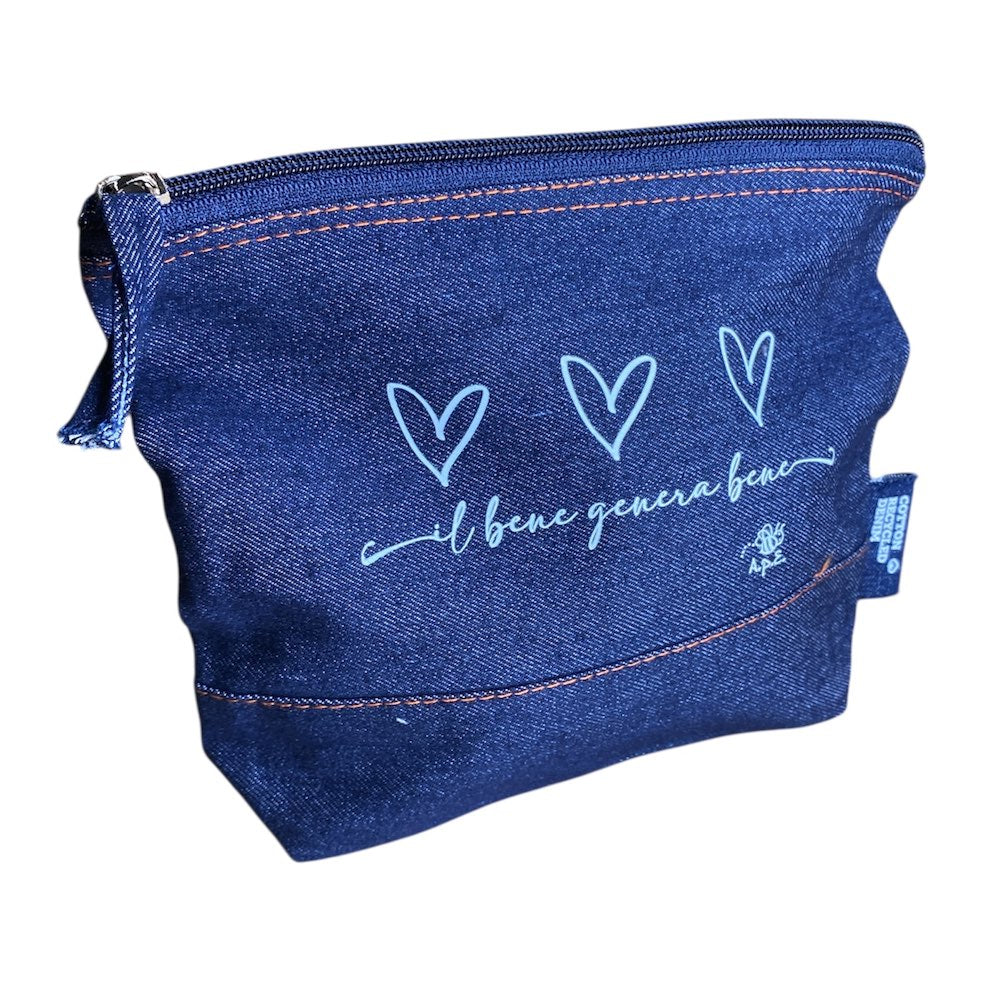 Beauty Case "Il Bene Genera Bene" in Cotone Riciclato Denim