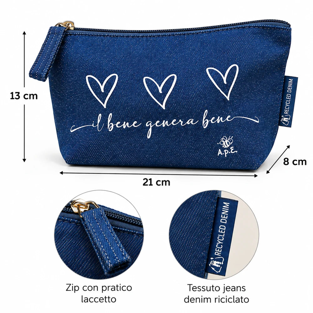 Pochette “Il Bene Genera Bene” – Tre cuori in denim riciclato