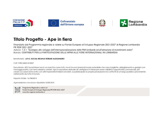 Targa certificazione PR FESR 2021-2027 – Ape in Fiera
