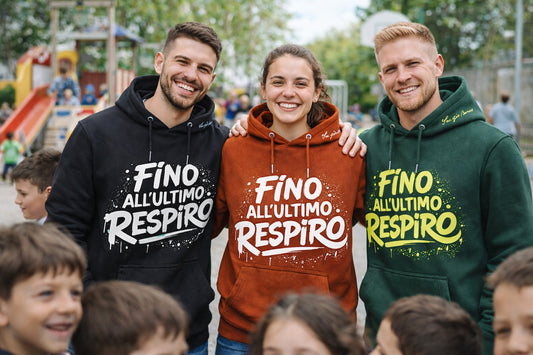 Felpa Don Bosco Fino all'Ultimo Respiro con firma autografa sul cappuccio in cotone biologico