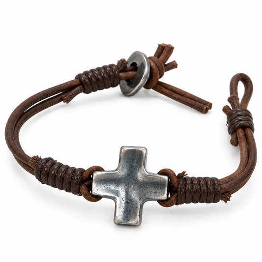 Bracciale con croce e doppio cordino – Stile vintage