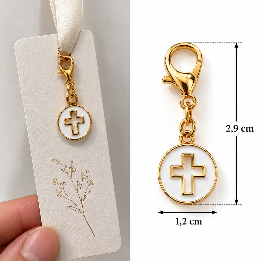 Coppia di ciondoli con croce traforata e moschettone – Color oro
