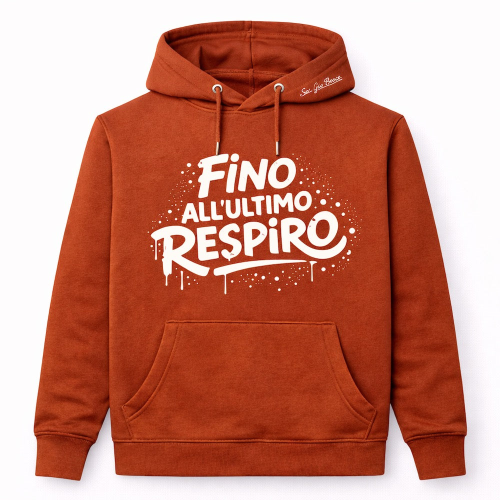 Felpa cappuccio Don Bosco Fino all'Ultimo Respiro mattone cotone biologico