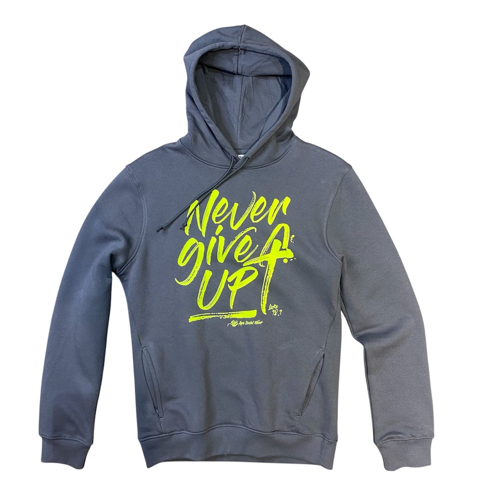 Felpa Never Give Up con Cappuccio - Cotone Bio 80% | Ape Social Wear