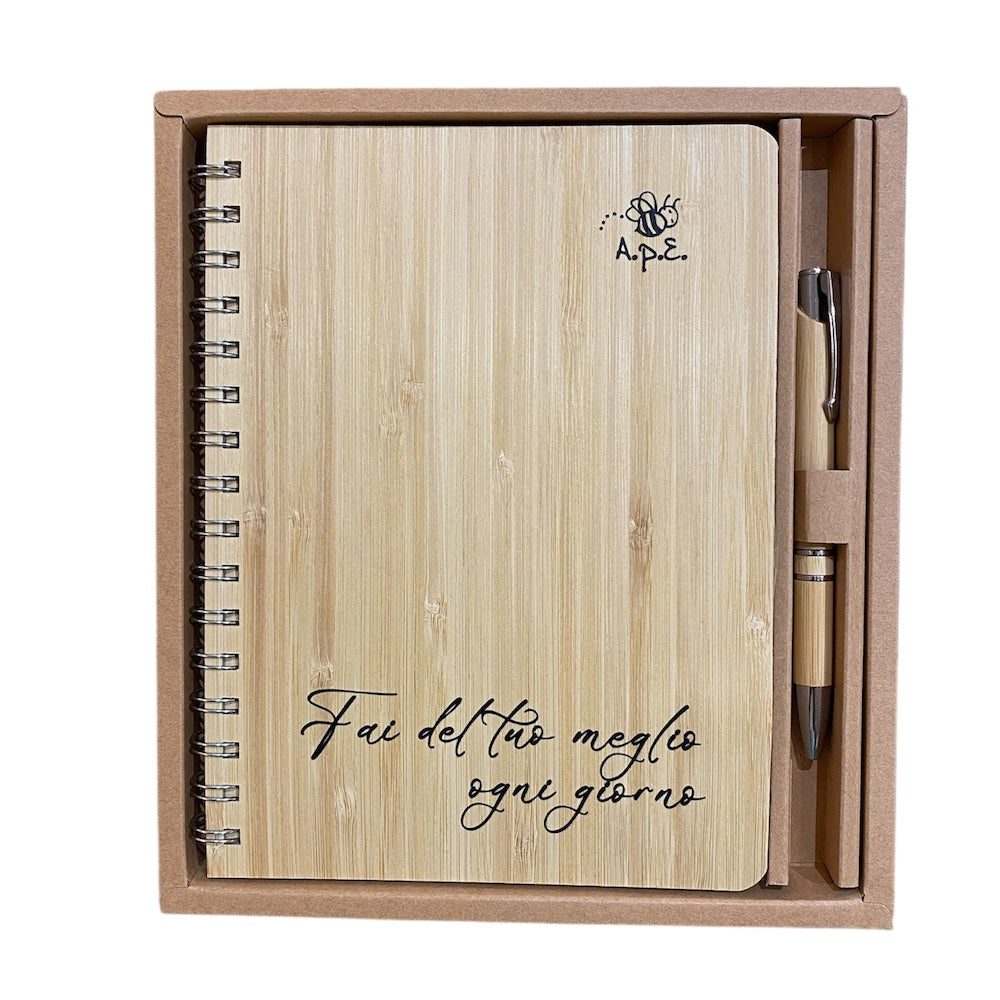 Set Quaderno e Penna in Bambù "Fai del Tuo Meglio Ogni Giorno"