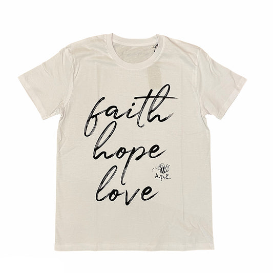 maglietta solidale faith hope love bianca
